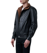 Alfred Black Leather Bomber Jacket - Image 3