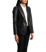 Cora Quilted Black Leather Blazer - Image 4