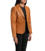 Cora Quilted Brown Leather Blazer - Image 4