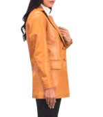 Women's Tan Brown Leather Blazer – Maja - Image 4