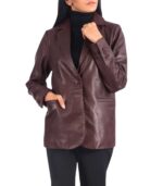 Norma Maroon Leather Blazer - Image 4