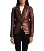Ruby Metallic Maroon Leather Blazer - Image 5