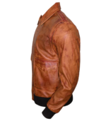Distressed Bomber Brown Leather Jacket - Image 4