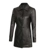 Women's Black Leather Car Coat – Silje - Image 5