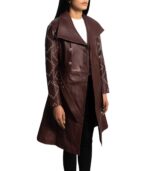 Women's Maroon Leather Trench Coat - Sunniva - Image 4