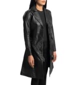 Moonlight Black Leather Trench Coat - Image 4