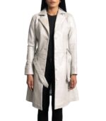 Moonlight Silver Leather Trench Coat - Image 4