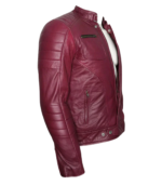 Jade Mens Maroon Zip-Up Bomber Leather Jacket - Image 4