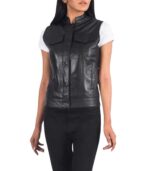 Women's Moto Black Leather Vest ? Sonja - Image 4