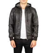 Nintenzo Brown Hooded Leather Bomber Jacket - Image 4