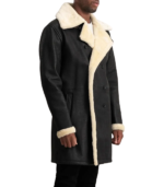 Charles Tumbled Black Leather Shearling Double-Breasted Coat - Image 3