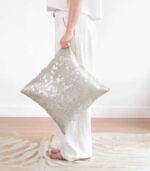 Metallic Silver Cowhide Pillow - Image 4