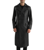Delmar Black Leather Double Breasted Coat - Image 4