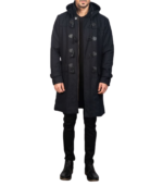 Drake Black Wool Hooded Duffle Coat - Image 4