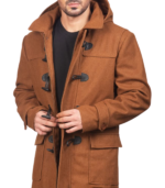 Drake Khaki Wool Hooded Duffle Coat - Image 4