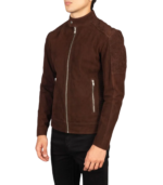 Fernando Quilted Brown Suede Biker Jacket - Image 4