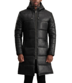 Floyd Black Hooded Leather Puffer Coat - Image 4