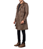Brown Leather Duster Coat – Belted Coat - Image 4
