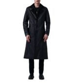Charlton Black Leather Single Breasted Coat - Image 4