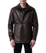 Connor Maroon Leather Coat - Image 4