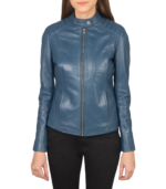 Kelsee Blue Leather Biker Jacket - Image 4
