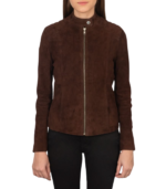 Kelsee Mocha Suede Biker Jacket - Image 4