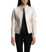 Ice Maiden Silver Quilted Leather Biker Jacket - Image 4