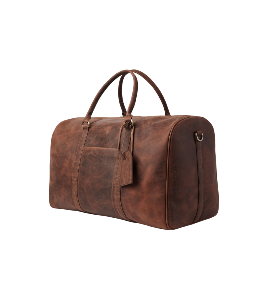 Vintage Distressed Brown Leather Duffle Bag – Darri
