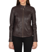 Kelsee Maroon Leather Biker Jacket - Image 3