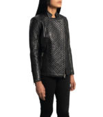 Orient Grain Quilted Black Leather Biker Jacket - Image 4