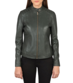 Kelsee Green Leather Biker Jacket - Image 4