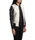 Cole Silver Leather Bomber Jacket - Image 4