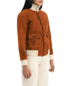 Women's Brown Suede A-1 Bomber Jacket – Linnea - Image 4