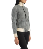 Sasha A1 Grey Suede Bomber Jacket - Image 4