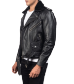 Furton Black Leather Biker Jacket - Image 4