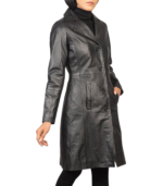 Alexis Black Single Breasted Leather Coat - Image 4