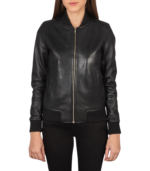 Avery Black Leather Bomber Jacket - Image 4
