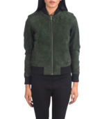 Avery Green Suede Bomber Jacket - Image 4