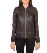 Avery Maroon Leather Bomber Jacket - Image 4