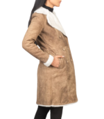 Amie Distressed Brown Double Breasted Shearling Coat - Image 4