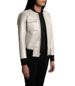 Women's Silver Leather Bomber Jacket – Tove - Image 4