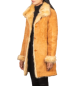 Erica Shearling Beige Leather Coat - Image 4