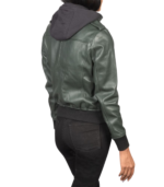 Roslyn Green Hooded Leather Bomber Jacket - Image 4