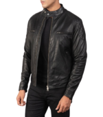Gatsby Black Leather Biker Jacket - Image 4