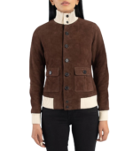 Sasha A1 Mocha Suede Bomber Jacket - Image 4