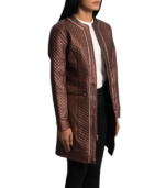 Evelyn Quilted Maroon Leather Coat - Image 5