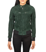 Women's Green Suede Bomber Jacket – Yrsa - Image 4