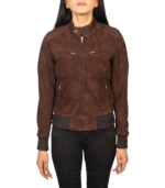 Zenna Mocha Suede Bomber Jacket - Image 4