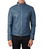 Gatsby Blue Leather Biker Jacket - Image 4