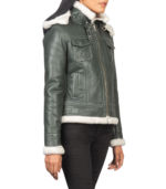 Fiona Green Hooded Shearling Leather Jacket - Image 4